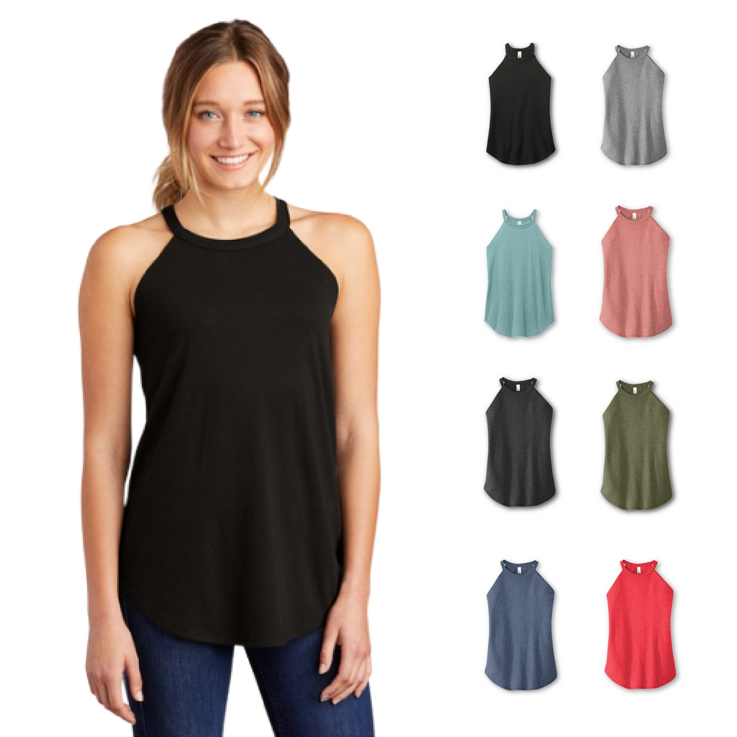 Ladies High Neck Halter Tank Top with Flattering, Flowy Silhouette in Blush Pink