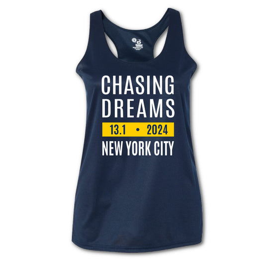 NYC half marathon running tank in navy blue performance fabric