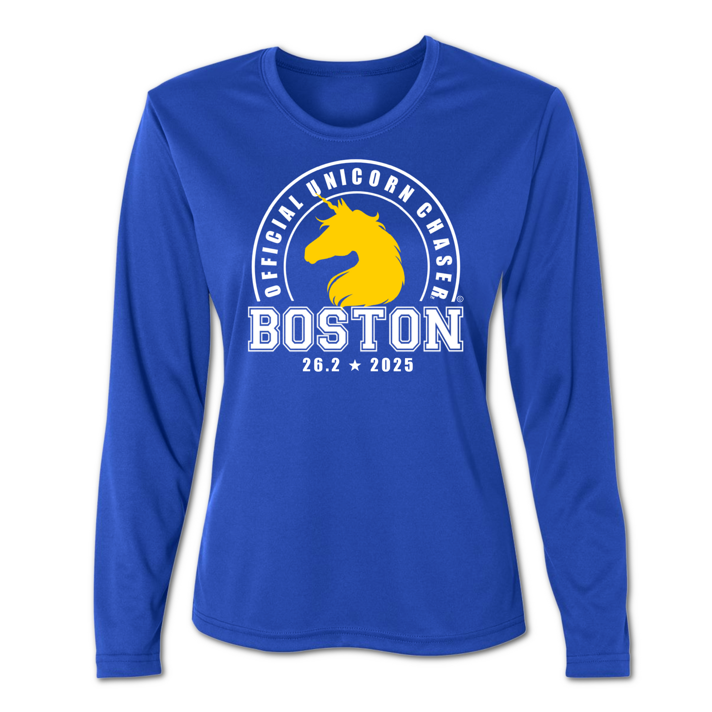 ladies boston marathon official unicorn chaser long sleeve shirt