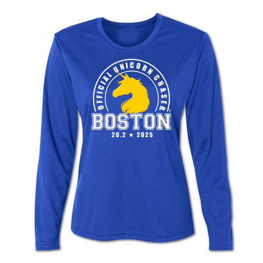 ladies boston marathon official unicorn chaser long sleeve shirt