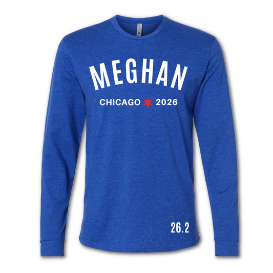 long sleeve chicago marathon shirt with custom name
